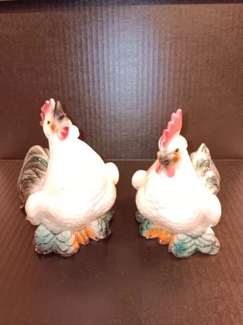 Vintage Rooster And Hen Pair Marked Jon One And H On The Other.