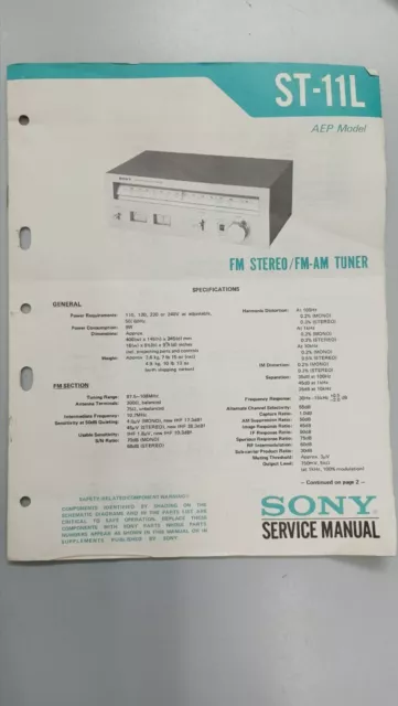 Service Manual Sony FM Stereo/FM-AM Tuner ST-11L