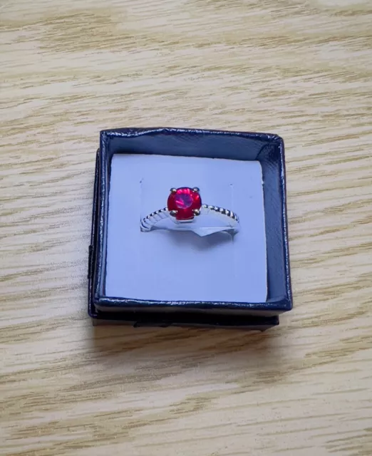 Vintage Lind Sterling Silver 1 Ct Round Created Ruby Solitaire 925 Ring Sz 7