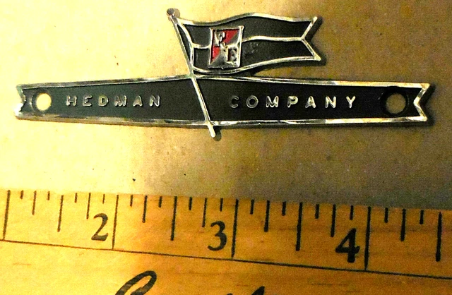 1 Vintage Hedman Company F & E Advertising Plaque emblem,auto car ? 4" nameplate