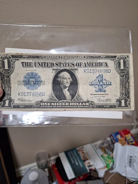 $1 1923 Silver Certificate Large Bank Note Bill Blue Seal One Dollar