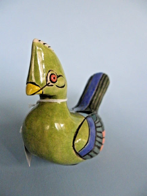 Raku Handmade Bird Crazy Clay Studio So. Africa Gerhard de Beer Signed 7" Long 3