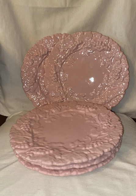 Vintage Pv Italy Majolica Pink Grapes Leaves  And Grapes Plates.  Set Of 5