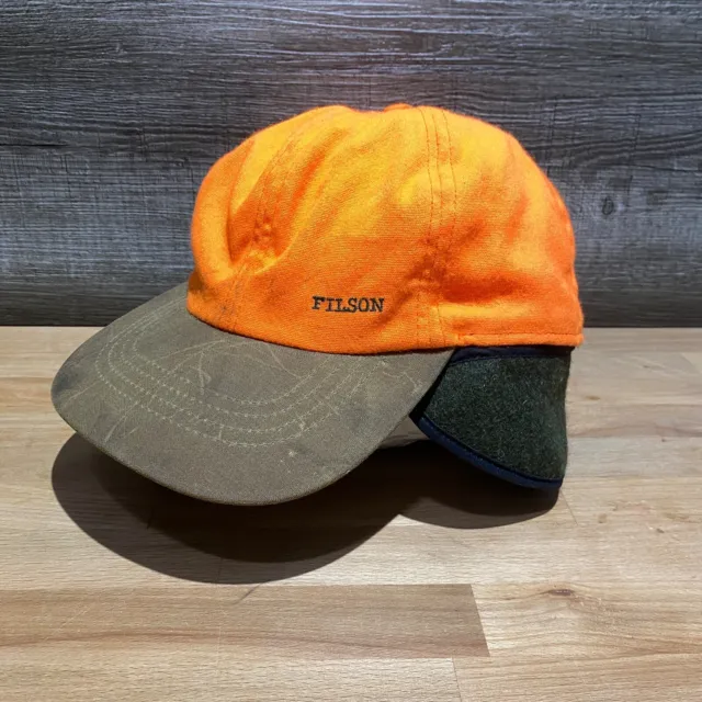 Vintage Filson Hat Cap Mens XL Orange Brown USA Made Blaze Lined Hunting