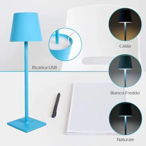 Lampada Touch Led Ricaricabile Azzurra