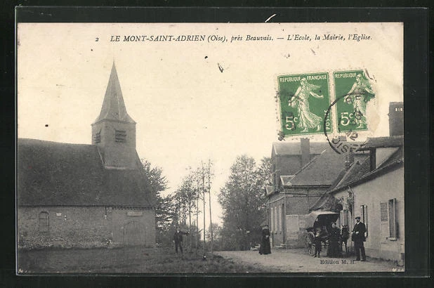 CPA Le Mont-Saint-Adrien, L´Ecole, la Mairie, L´Eglise 1912