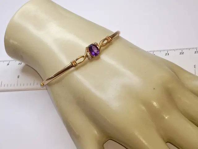 10Kt Yellow Gold Amethyst Wdiamond Chip Accents Bracelet, 6.75 " 4.6 Grams