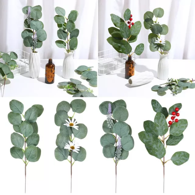 Avec des fleurs Plante Tige verte artificielle Branche Eucalyptus Artificial