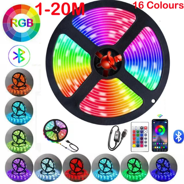 1~20M LED Strip 5050 RGB Lights Colour Changing Tape Cabinet Kitchen Lighting UK