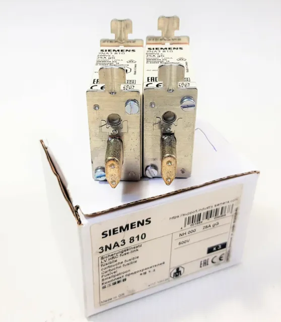 ( 12,00€/ Unité) 2x Siemens 3NA3 810 Insert Fusible 25A 500V Gg