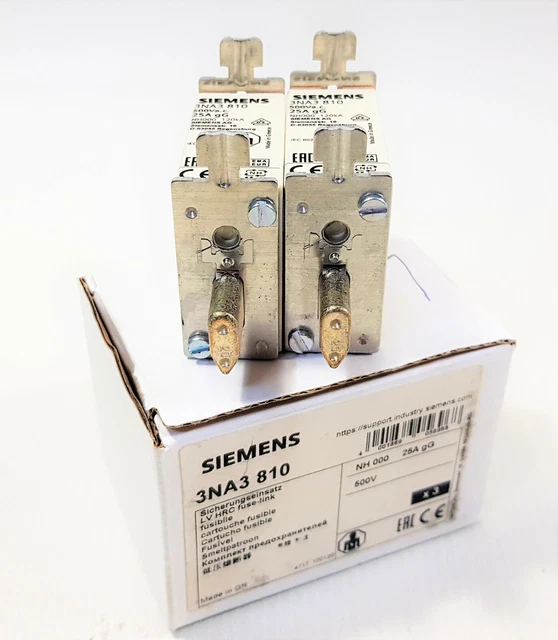 ( 12,00€/ Unité) 2x Siemens 3NA3 810 Insert Fusible 25A 500V Gg