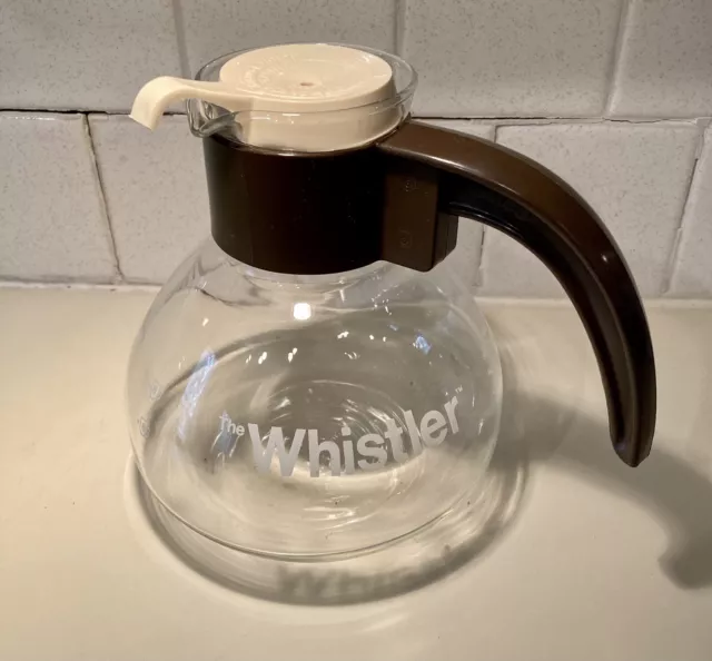 Vintage Gemco THE WHISTLER Whistling Tea Kettle Heat Proof Glass Coffee Pot
