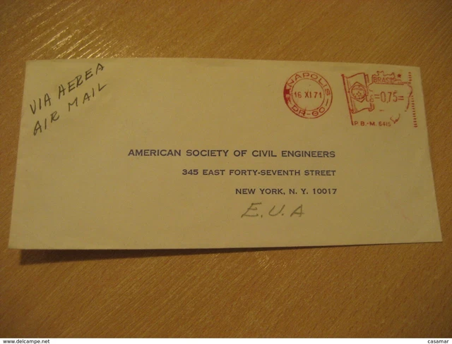 Annapolis 1971 To New York USA Meter Air Mail Cancel Cover Brazil Brésil