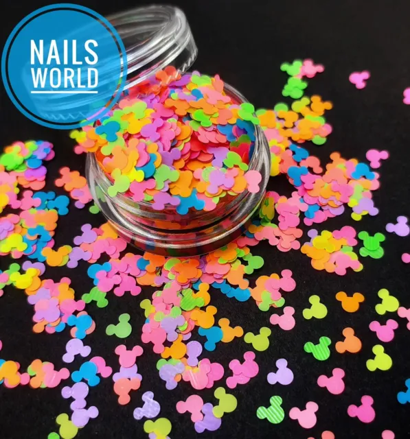 Mix MICKEY Holographic 3D Nail Art Glitter Sequins Pink White Black Manicure UK