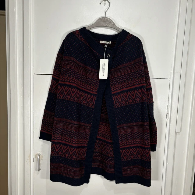 WOOLOVERS FAIR ISLE Waterfall Cardigan Navy Garnet Marl 100 Lambswool Size XS 39.99 PicClick UK