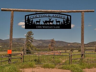 Large Entrance/Gate Ranch Sign with Family of Deer, Personalized, Cabin, Deer