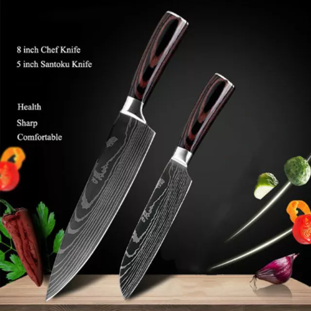2 Pcs Kitchen Knives Set Santoku Knife Japanese Damascus Stainless Chef Cleaver