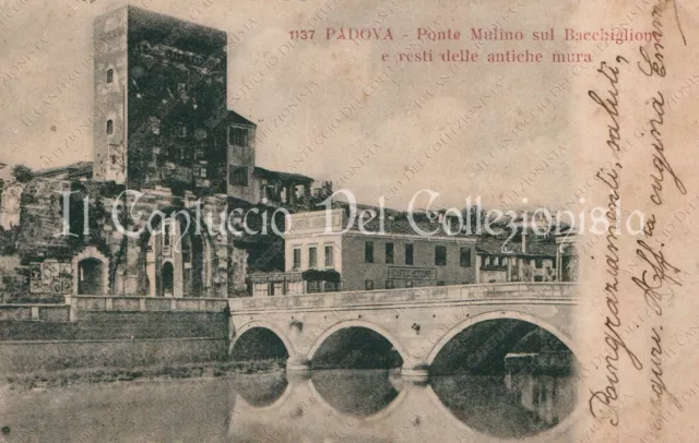 1900c PADOVA Ponte Mulino sul Bacchiglione e antiche mura cartolina