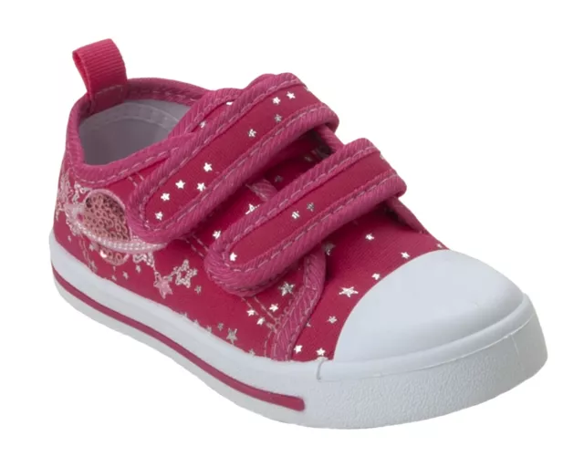 Girls Pink Glitter Stars Canvas Shoes Casual Summer Pumps Trainers Uk Size 5-11