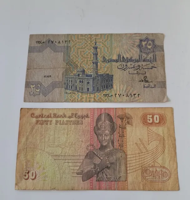 (2) Egypt Old 10 Paistres Banknote Paper Money Currency Bill Note 305