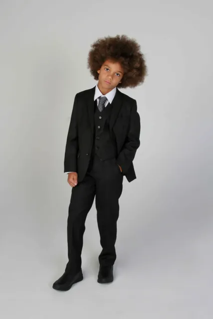 Boys Black 5 Piece Suit Premium Kids Childrens Wedding Page Boy Suit Ages 1-14