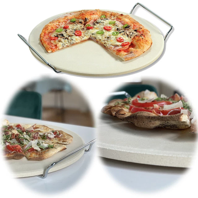 XL Profi Pizzastein Cordierit 33cm bis 500 Grad Rund Keramik zwei Tragegriffe
