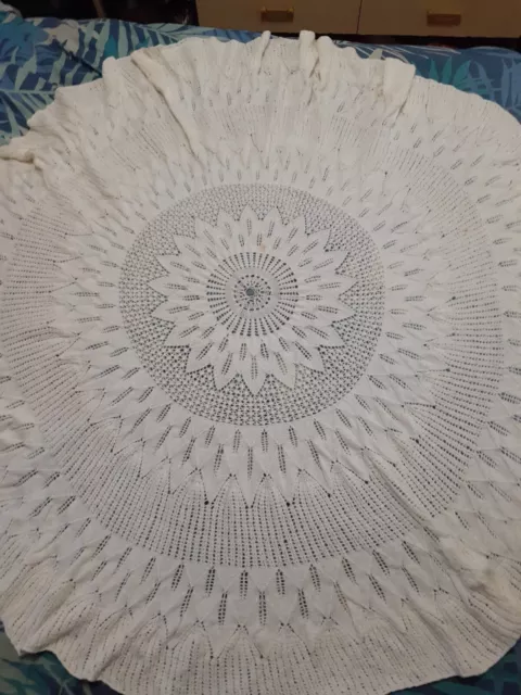 hand knitted baby round shawl 140cm wide  white