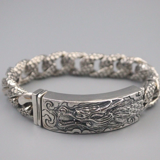 Real S925 Silver Bracelet For Men 17mm Domineering Dragon Bracelet 8.46inchL