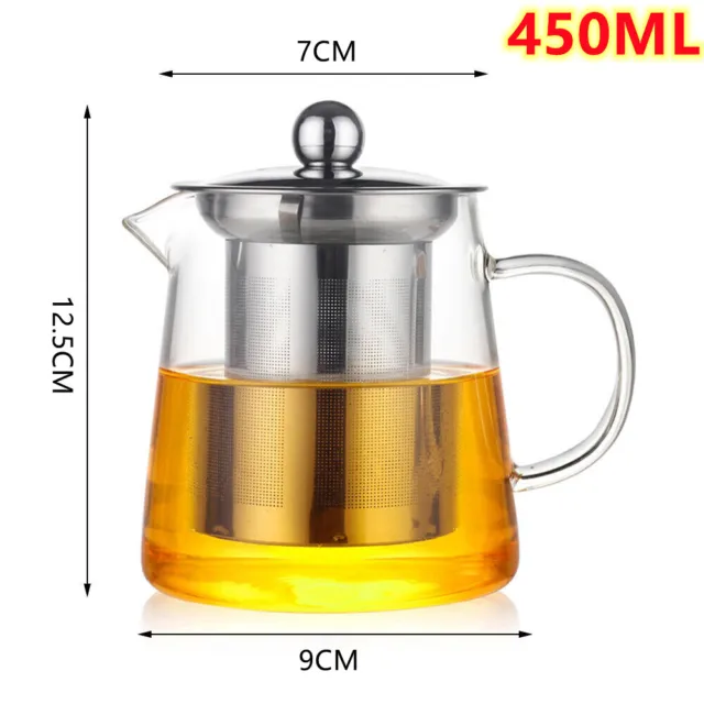 Heat Resistant Clear Glass Teapot Jug With Infuser Coffee Tea Leaf Herbal Pot