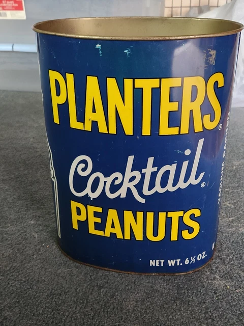 Vintage Planters Cocktail Peanuts Metal Trash Can Advertising Garbage Waste