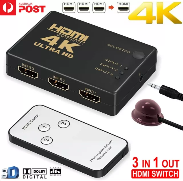 NEW 4K HDMI Switch Switcher Selector Splitter 3 Port Hub Box 1080P For HDTV HD