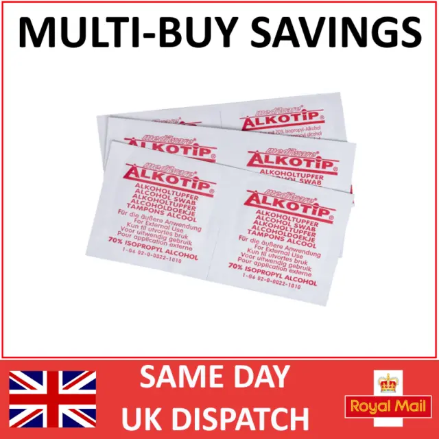 Alkotip - Pre Injection Swabs -70% Isopropyll IPA Alcotip Alcohol Wipes Tattoo