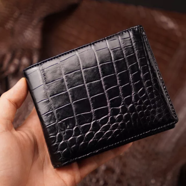 Black Genuine Crocodile Leather Men Wallet Bifold Skin Exotic Animal RFID Block