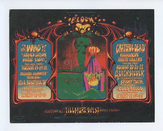 Grateful Dead Postcard Mailed w/ C.C.R. the Who 1968 Bill Graham Fillmore BG133