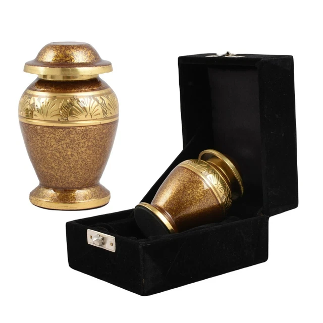 Copper Golden Engraved Mini Keepsake Cremation Ashes Urn Human Pet Memorial