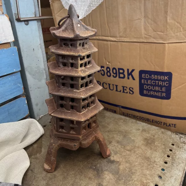 Garden Sculpture Cast Iron Pagoda Asian Decor Chinese Statue 15 Inch Tall