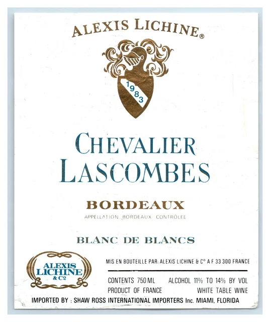 1970's-80's Alexis Lichine Chevalier Lascombes French Wine Label Original S27E