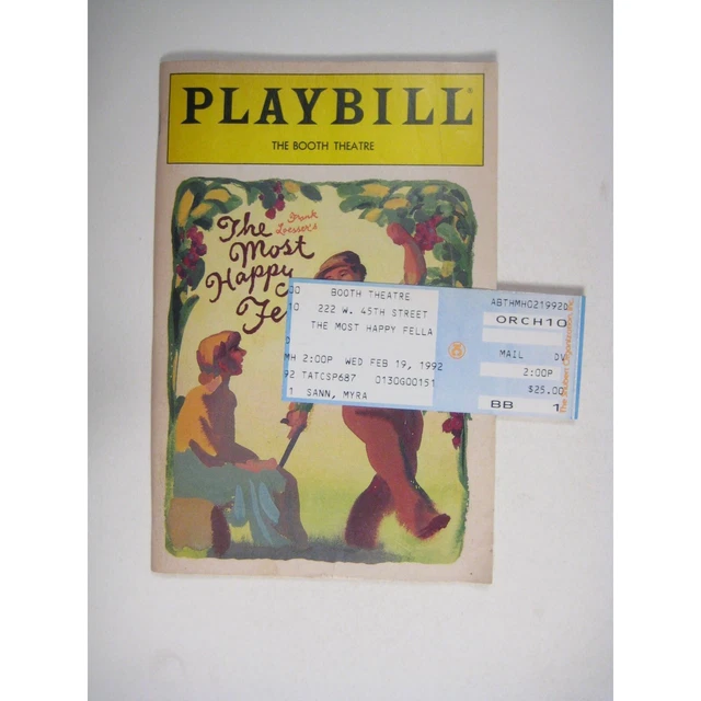 The Most Happy Fella Original Playbill 1992 Spiro Malas Liz Larsen Ticket