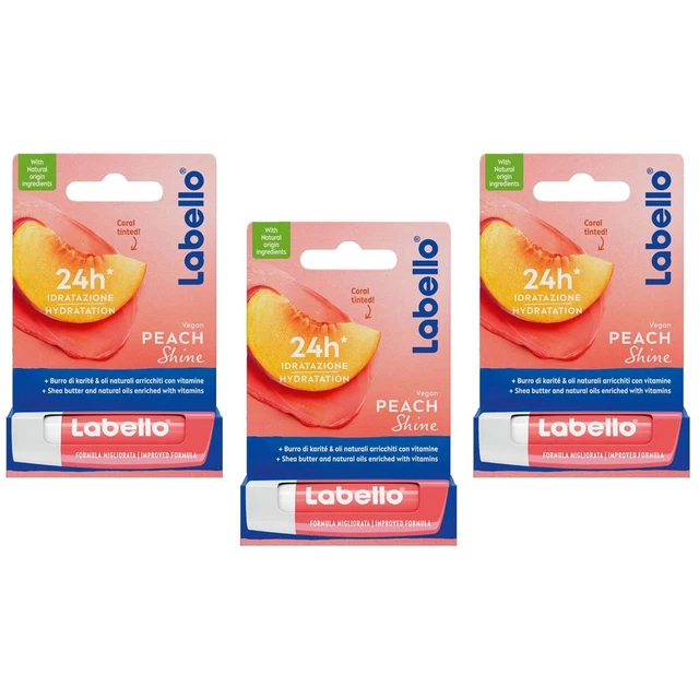3pz Labello Peach Shine Burrocacao balsamo labbra alla pesca vegano 5,5ml
