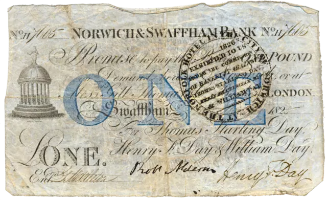 Norwich & Swaffham Bank 1825 £1 banknote Outing 1609i