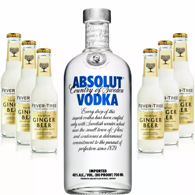 Moscow Mule Set - Absolut Vodka 0,7l 700ml (40% Vol) + 6x Fever Tree Ginger Bee