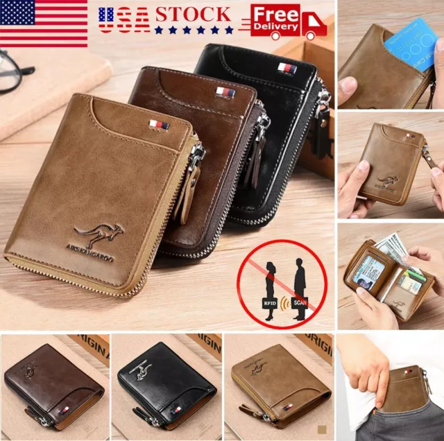 Mens Womens Wallet Leather Credit Card Holder RFID Blocking Zipper Pocket Purse