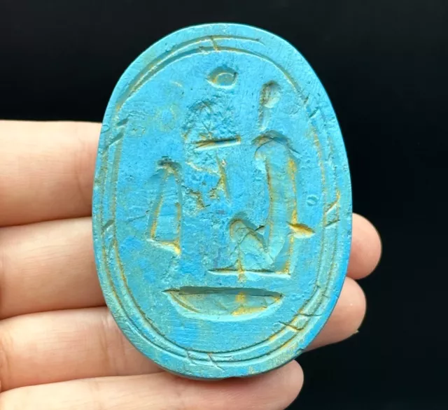 Beautiful Authentic Ancient Egyptian Faience Scarab Seal Amulet Hyksos 3