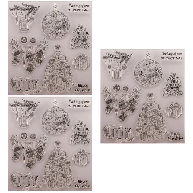 3 Pack Clear Stamps Card Making Christmas Scrapbook Embossing Rubber