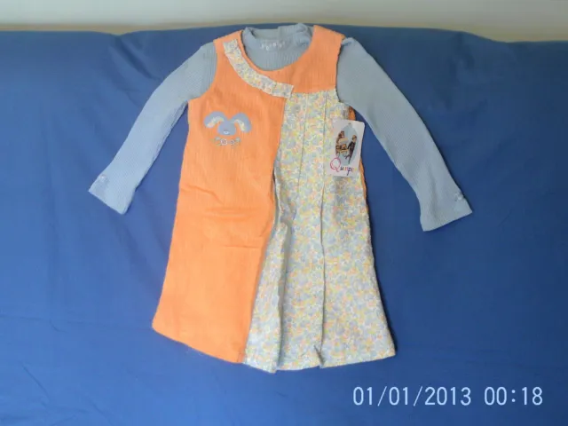 Abito e maglione Pinafore arancione e blu bambina 3 anni - Quinper - spagnolo nuovo con etichette