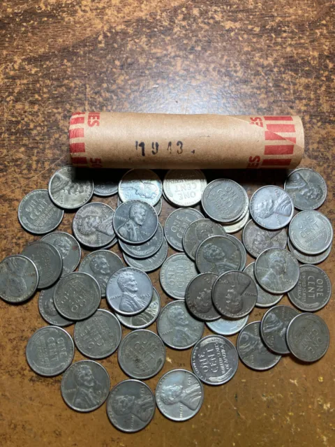1943-P STEEL LINCOLN WHEAT CENT PENNY ROLL, nice condition