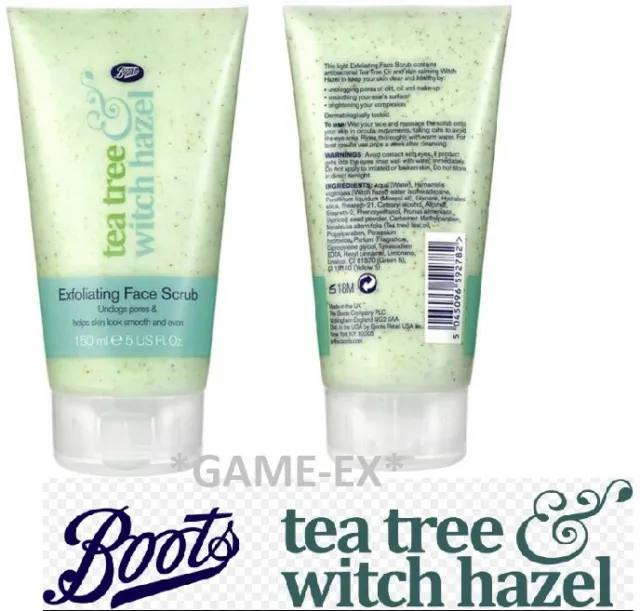 Boots Tea Tree & Witch Hazel Exfoliating Face Scrub 150ml Free and Fast Postage!