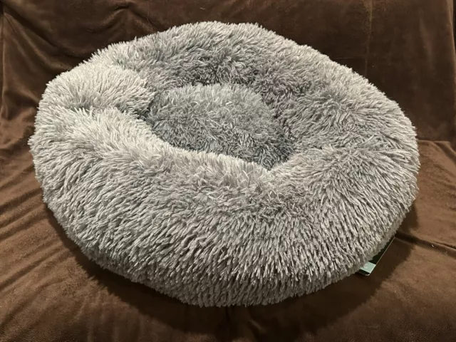 Donut Plush Pet Dog Cat Bed Fluffy Soft Warm Calming Bed Conditi(Charcoal Blue)