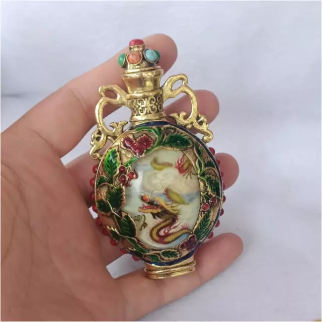 Antique Chinese Snuff Bottle Collection With Inlaid Painted Glow-