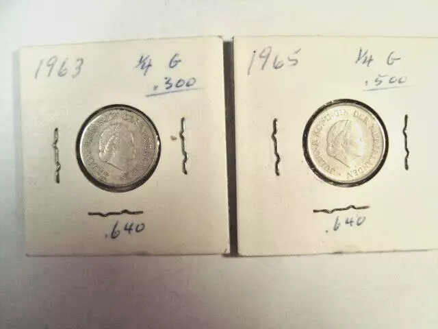 1963 & 1965 1/4 G (Gulden) Netherlands SILVER Nederlandse Antellen